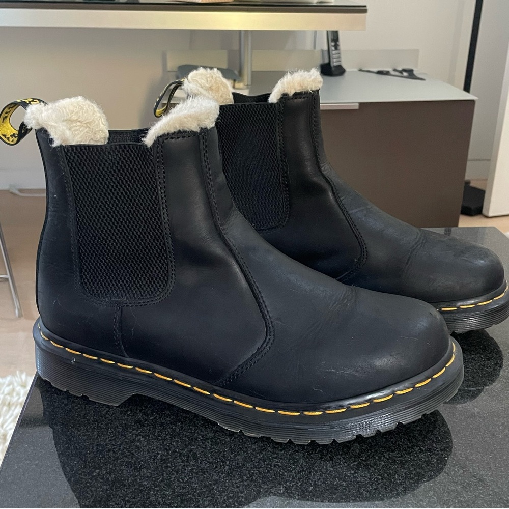Fur Lined Black Leather Dr. Martens Winter Boots